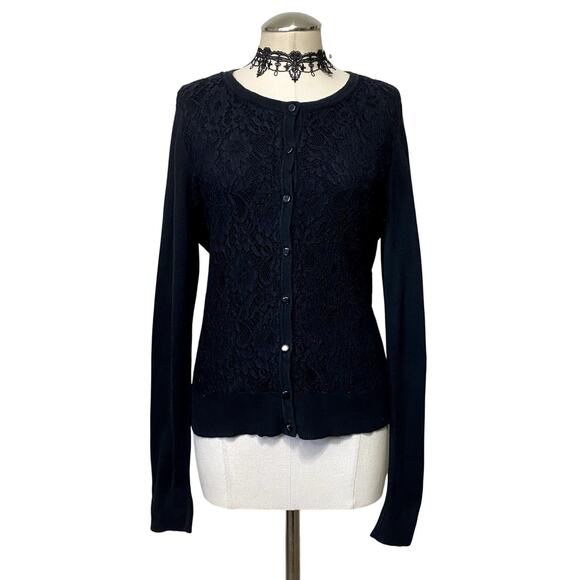 Merona Lace Front Button Down Cardigan Gothic Whimsygoth Emo Coquette Grunge - Picture 1 of 12